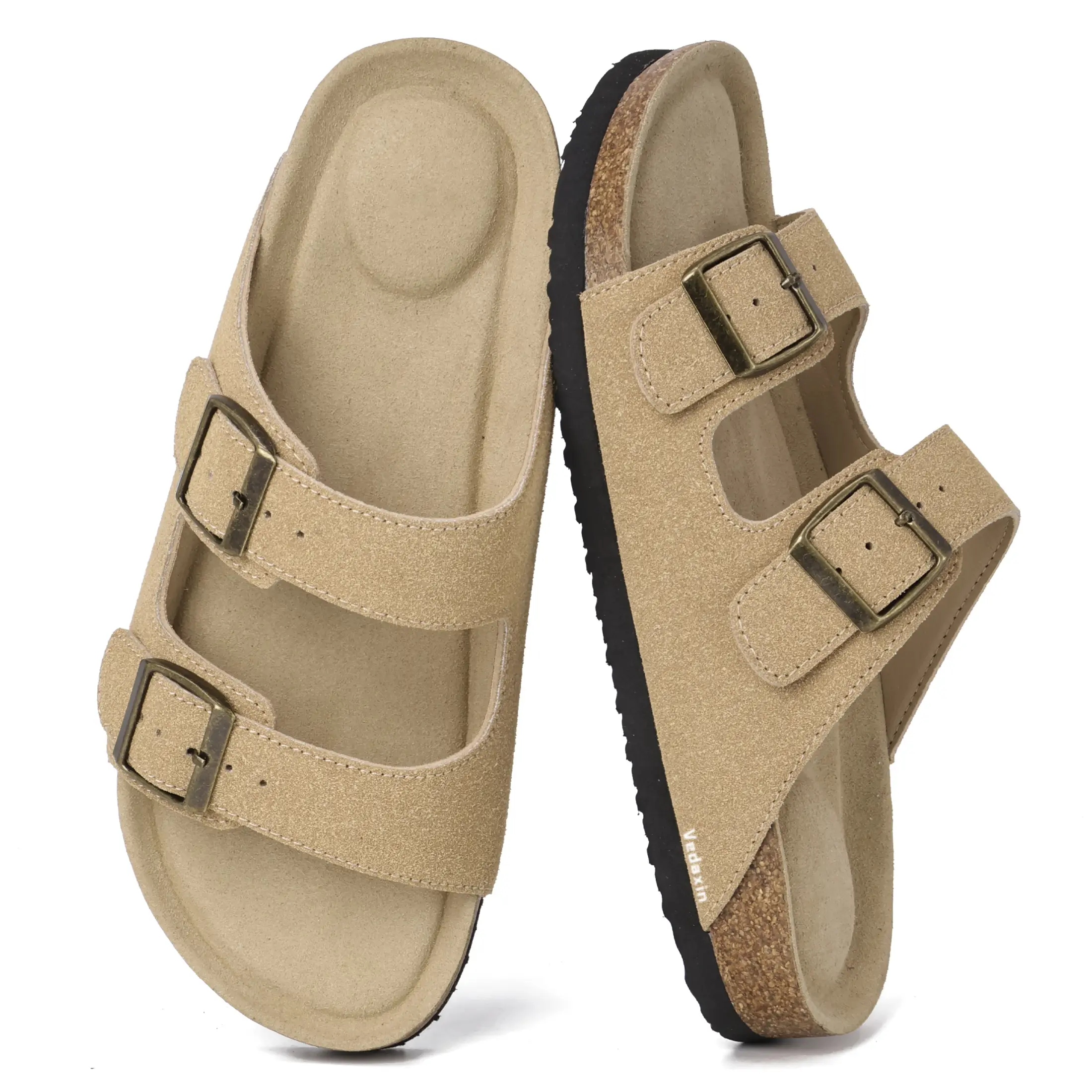 Womens Flat Sandals With Soft Footbed Open Toe Slides Adjustable Slip On Slippers For Summer