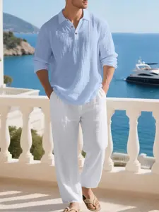 Men's High-Quality Linen 2-Piece Set, Street Style Loose Fit Blazer and Pants, Comfortable Lightweight Fabric for Casual Wear