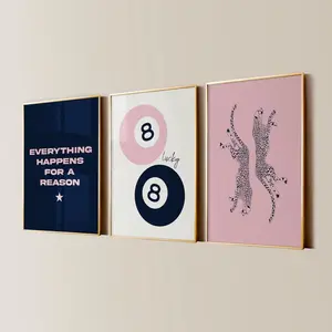 Set Of 3 Trendy Prints Navy White Poster How Lucky Are We Wall Art Retro Ticket Print Preppy Wall Decor Retro Bar Cart Art Pink Trendy Print