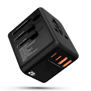 Universal Travel Adapter, 1 Count PD & QC 2 USB C 2 USB A Lightweight Travel Charger Block International Power Adapter, 20W Multi-Port Plug Adapter for Smartphone