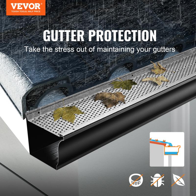 VEVOR Gutter Guard, TikTokShopBlackFriday, 5 inch Width, Aluminum Leaf Filter DIY Gutter Cover, 26 PCS 104 ft Total Length, 0.157'' Hole Diameter & 0.02'' Thick Raptor Gutter Guards Fits Any Roof or Gutter Type