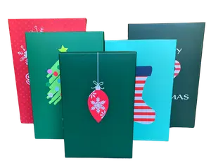 The Seasonal Shop Set of 5 Nested Stackable Christmas Gift Boxes - Vintage-Style Cardboard Boxes for Wrapping Presents or Decorating
