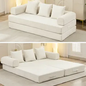 79” Bed Couch, Chenille Floor Sofa Bed with 3 Comfy Pillows & Removable Armrests, Foldable Couch in a Box for Living Room Bedroom Apartment, No Assembly (Beige) couch  chronicles viral  boneless  couch cofy  sofa vacuum  sealed  couch l  shapes  of  a