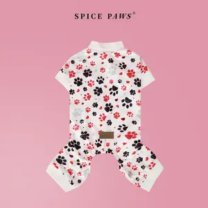 Pet Four-Legged Jumpsuit, Dog & Cat Paw Print Bodysuit Clothes, Valentine's Day Pajamas for Small Medium Large Dogs Cats, Soft Breathable Dog Jumpsuit Pet Onesie, Soft White Pet Sleepwear with Four-Legged Design, Cute Puppy Onesie Stylish Pet Apparel
