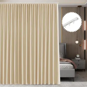 ARYB HOME Blackout Curtains with Sliding Track Set, Blackout Room Partition Floor Curtains for Large Bay Windows/Bedroom/Living Room/Basement/Patio, W 100 x L 90 in, Beige, 1 Panel