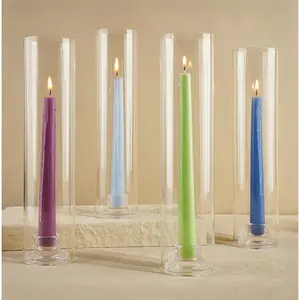 Thickened Cylinder Covers Short Taper Candle Sticks Holder 2.5" D × 11" H Glass Tall Candlesticks Holders Centerpiece for Wedding Dining Table, 4 Pcs