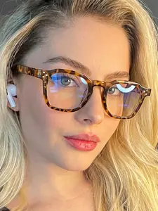 Women's Small Frame Blue Light Blocking Glasses, Simple Daily Use, Square Frame, Boho Style, Geometric Pattern, Acrylic Material, Square Frame Eyewear, Stylish Square Frames, Stylish Protective Glasses