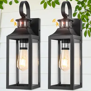 Motion Sensor Outdoor Wall Lights 2 Pack, Black  Light Fixtures Wall Mount, 16" Exterior Wall Sconces , Large Outside Lamps for House, Modern Porch Lanterns 3 Modes