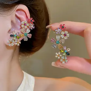 Dopamine Color Block Flower Earrings for Women, Light Luxury High-End,Unique Design Ear Cuffs, Stylish and Eye-Catching Statement Earrings