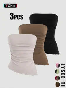 Women's Ruched Tube Top, Casual Fashionable Strapless Vest for Daily Wear, Ladies Clothes for All Seasons, Casual Cami Top