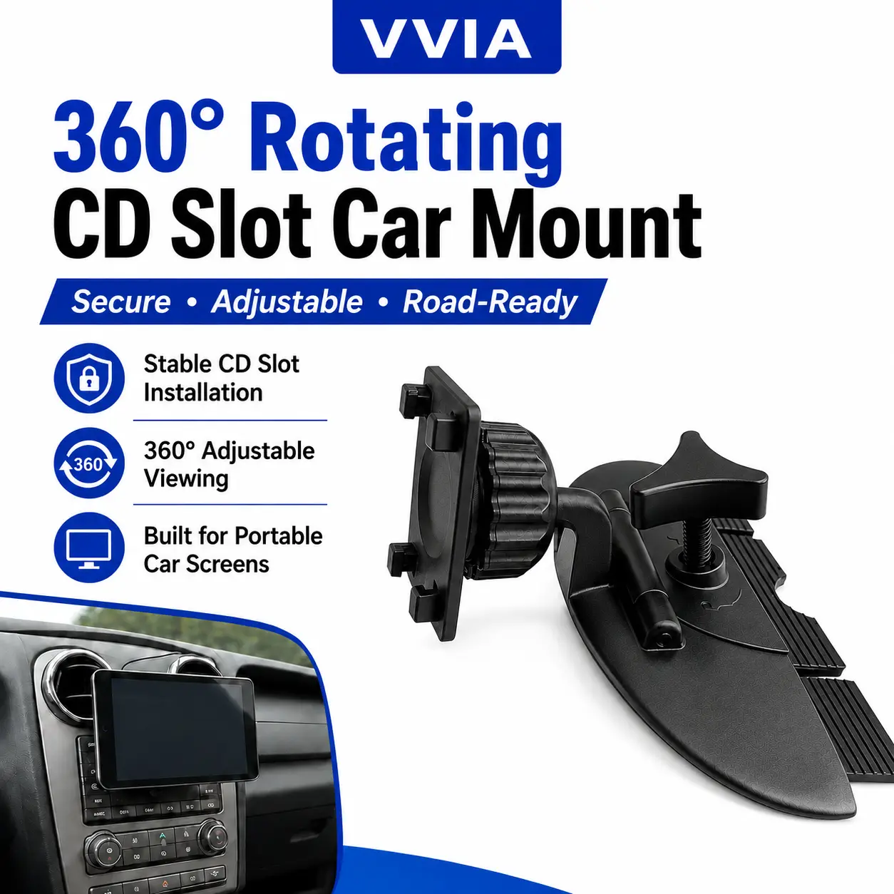 ABS Universal CD Slot Tablets/Phones Holder - 360° Rotatable Ball Head Base, Multifunctional Car Accessory, Navigation-Friendly Cell Phone Holder, Car Gadget Mount