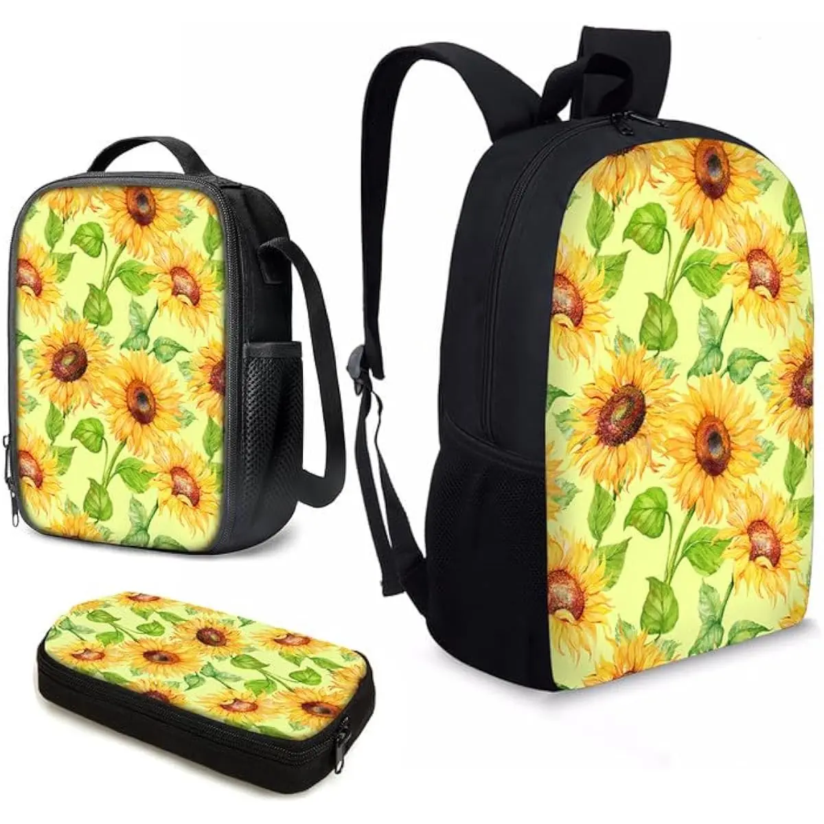 Howilath Sunflowers Painting 3 Pieces s Backpack Set with Lunchbox Pencil Case, 17 Inch Daypack Childern School Bag Set Bookbag