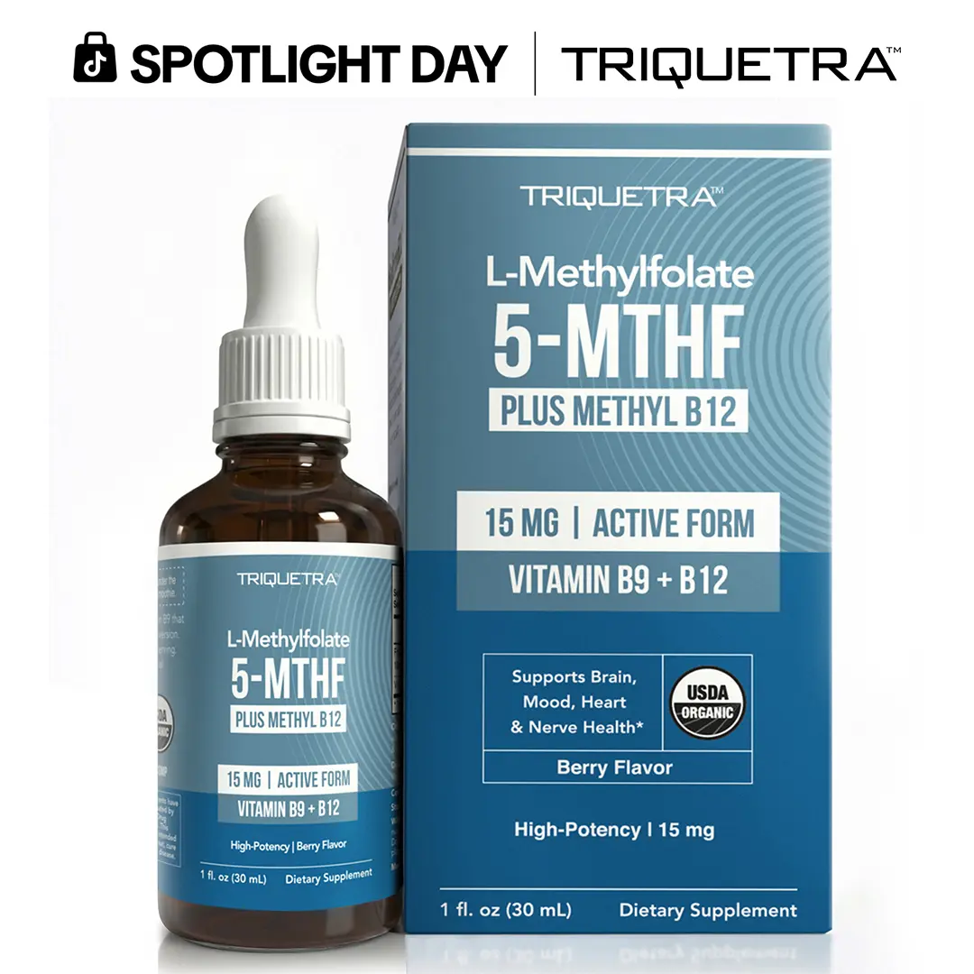 L- Methylfolate 15mg + B12 Pro Strength, Liquid 5-MTHF Form, Supports Mood, Methylation, & Cognition Supplement Energy Levels Vitamin Methylcobalamin