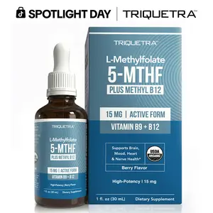 L- Methylfolate 15mg + B12 Pro Strength, Liquid 5-MTHF Form, Supports Mood, Methylation, & Cognition Supplement Energy Levels Vitamin Methylcobalamin