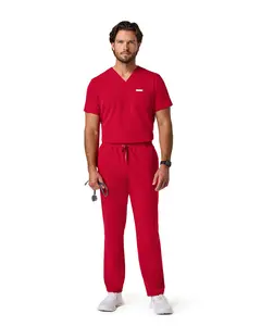 JAANUU UltraLAST Essential Performance Men’s 5-Pocket Scrub Set – Durable 4-Way Stretch, Adjustable Waist, Top & Pants