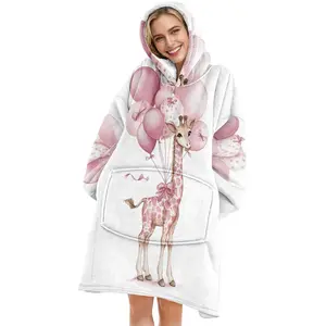 hoodie blanket，Wearable Blanket，Hooded Blanket, Wearable Blanket with Giraffe Print, Soft Flannel Digital Print, Perfect for Sofa, Home, Office, Camping, Christmas Gift，Christmas Gift,Valentine's Day gift