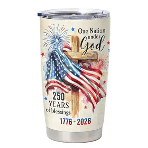 250th Anniversary USA Tumbler For Women Men - One Nation Under God 20 Oz Insulated Stainless Steel Tumbler with Lid - Coffee Mug Ideal Independence Day 4th of July Gifts for Friends, Coworkers