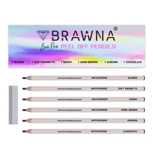 BRAWNA 6 Pack Eyebrow Pro Peel Off Pencils with Sharpener - Waterproof Mapping Pencils - Light Medium Dark Brown - PMU - Gift for Women