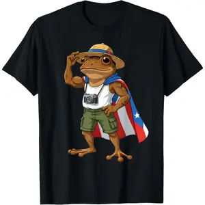 Men's Puerto Rican culture and humor with a frog character Graphic T-Shirt - 100% cotton Short Sleeve Crew Neck Regular Fit Casual Wear | Soft & Breathable Fabric, Durable Print, Everyday Comfort, Machine Washable