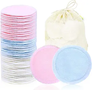 40 Pack Reusable Makeup Remover Pads, Washable Reusable Cotton Rounds Pads for Face, Makeup Remover Cloths for All Skin - (Velour, 3 Color)