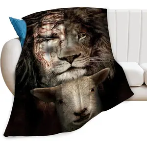 Christian Jesus Lion & Lamb Throw Blanket - Soft, Warm, Cozy Fleece for Men, Women, Adults - 60"x80"