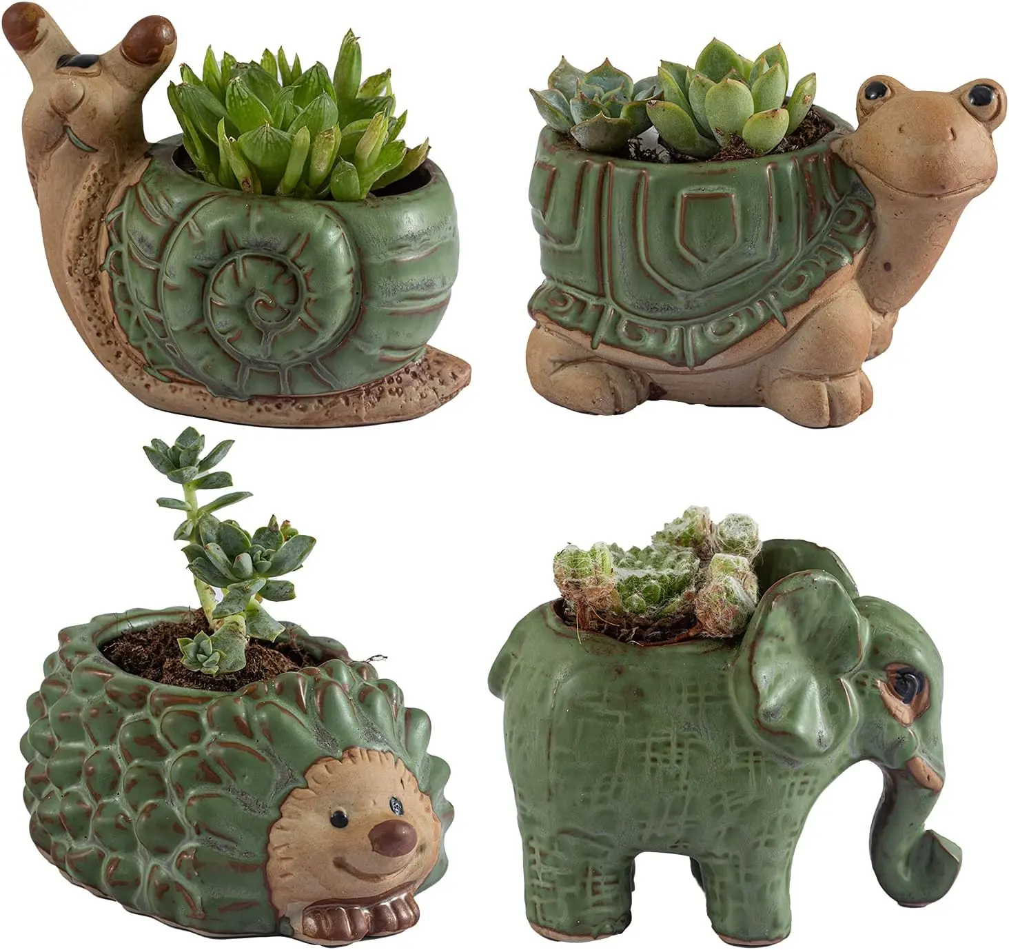4-Pack Cute Ceramic Succulent Pots with Drainage & Hole Mesh Pad - Drop-Proof Ceramic Material Planters for Cactus/Bonsai, Home/Office Decor, Birthday & Housewarming Gifts