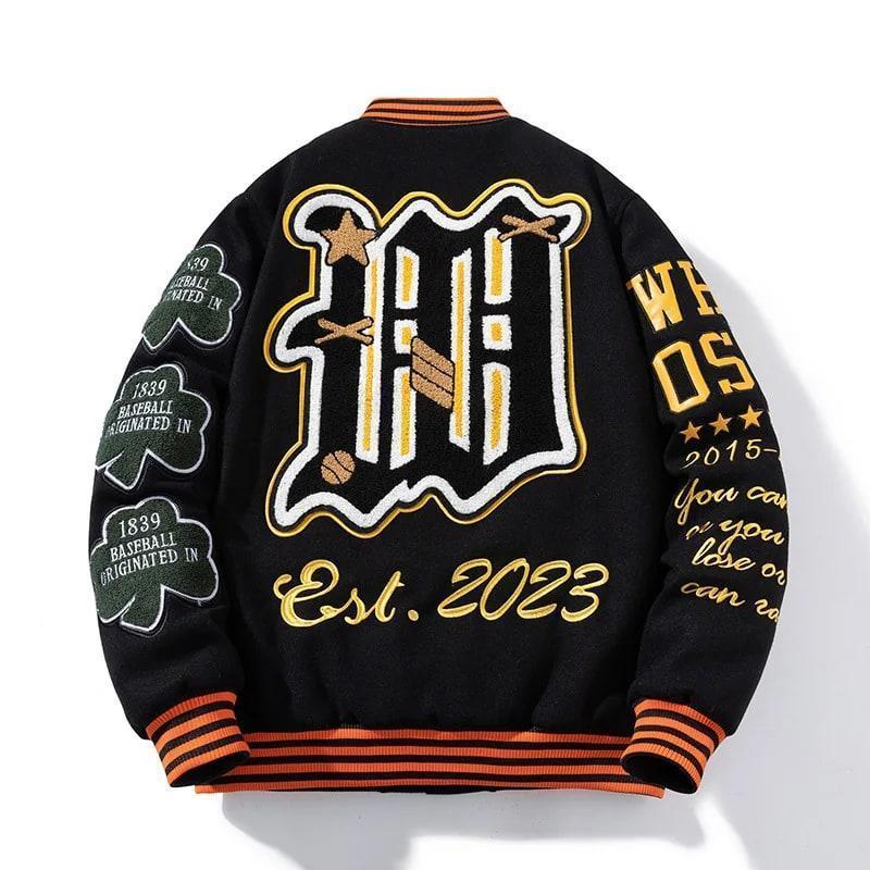 Embroidery Varsity Jacket Men Women Letter Winter American Baseball Jacket Hip Hop Woolen Coat Thick Warm Outwear Parkas Brown Casual Long Sleeve