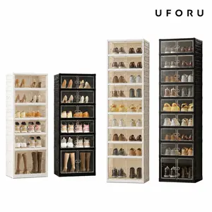 UFORU folding shoe rack, magnetic transparent door shoe cabinet, 9 layers, can store 18 pairs of shoes, simple design, large capacity, sturdy and stackable plastic shoe cabinet, space-saving, no installation required#SummerWins#DFYD