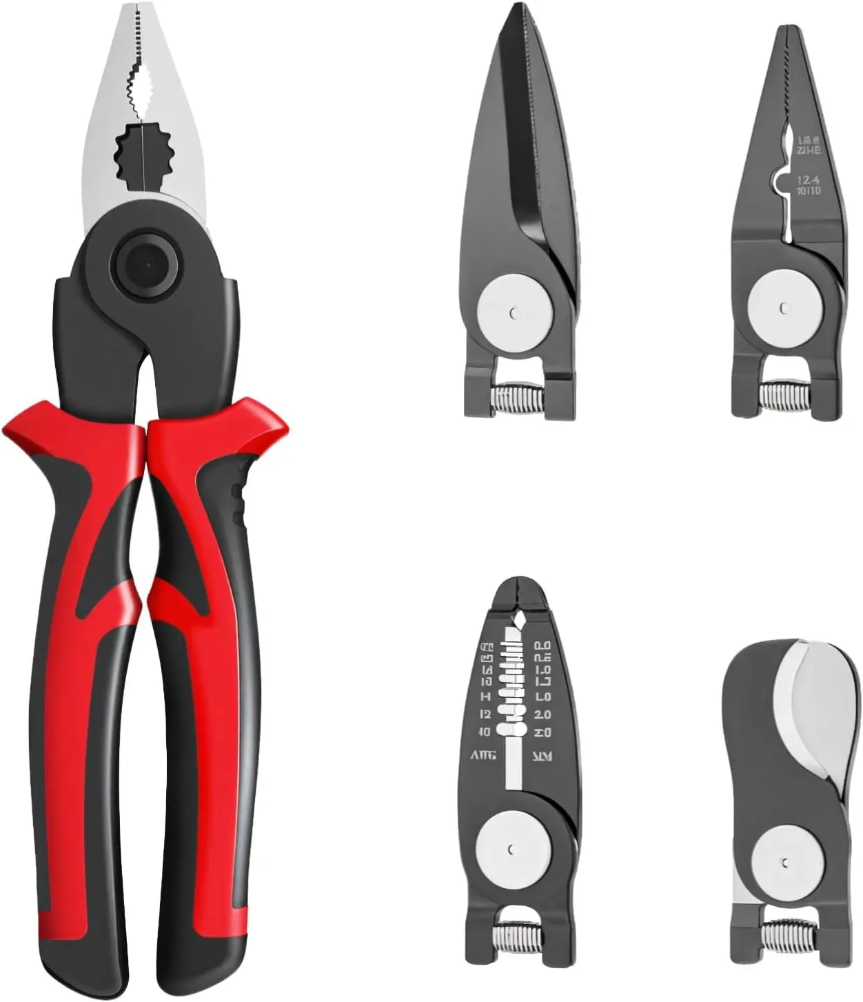 5 in 1 Pliers Set with 5 Interchangeable Tool Heads - Wire Stripper, Crimping Plier, Cable Cutter, Electrician Scissors, Linesman Plier - Ergonomic 8 Inch Handle with Storage Case