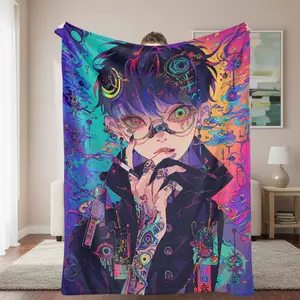 Cyberpunk Vision Flannel Blanket Futuristic Neon Art Print Soft Warm Lightweight Cozy Texture Ideal for Bedroom Living Room Office Lounge Gift for Creative Friends Stylish Home Decor