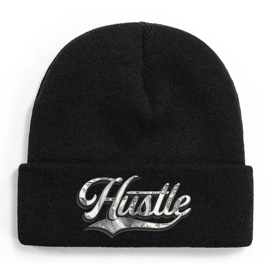 S&T Unisex Fitted 3D Metallic Texture "Fight" Acrylic Beanie - Soft Warm Winter Knitted Hat with Drawstring Ski Brim, Metal Letter Decoration, Casual Elasticity, Cold Weather Commute Outdoor Accessory (Hand Wash Only), Skin-Friendly, Breathable