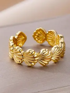 Gold Stainless Steel Open Shell Ring - Aesthetic Wedding Jewelry for Men & Women, Perfect Summer Gift