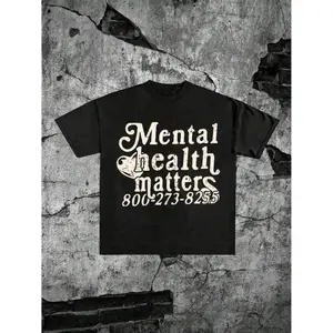 Mental Health Awareness Cotton T Shirt Short Sleeve Mens Summer Round Neck Printed Tee