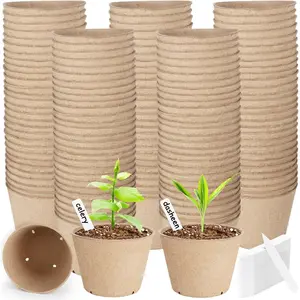 132 Pack  Peat Pots, 4 Inch  Starter Round  Pot with Drainage Holes, Seedling  Box, Seed Starting Tray, Bulk Garden Germination Paper Pulp Container with 132  Labels
