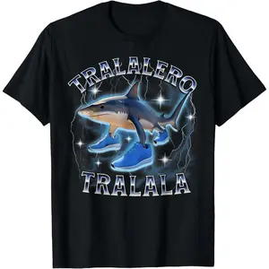✈️[100% Cotton][Graphic Tee]Tralalero Tralala Shark Brainrot Italian Brainrot Meme T-Shirt for Adult Kids & Boys – Funny Graphic Tee, Vintage Short Sleeve Shirt, Trendy Menswear & Youth Top, Summer Vacation Outfit, Casual Fashion Tee, Meme Humor Crewneck
