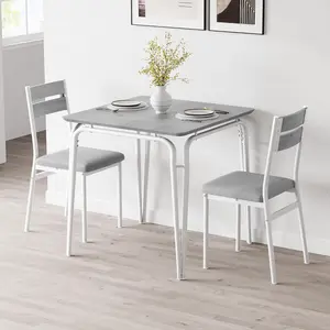 Dining Table Set for 2 with Storage Square Kitchen Table and 2 Upholstered Chairs Metal Frame Compact Space Saving Apartment Dinette Set 29.1 * 29.1 * 30Inch Gray
