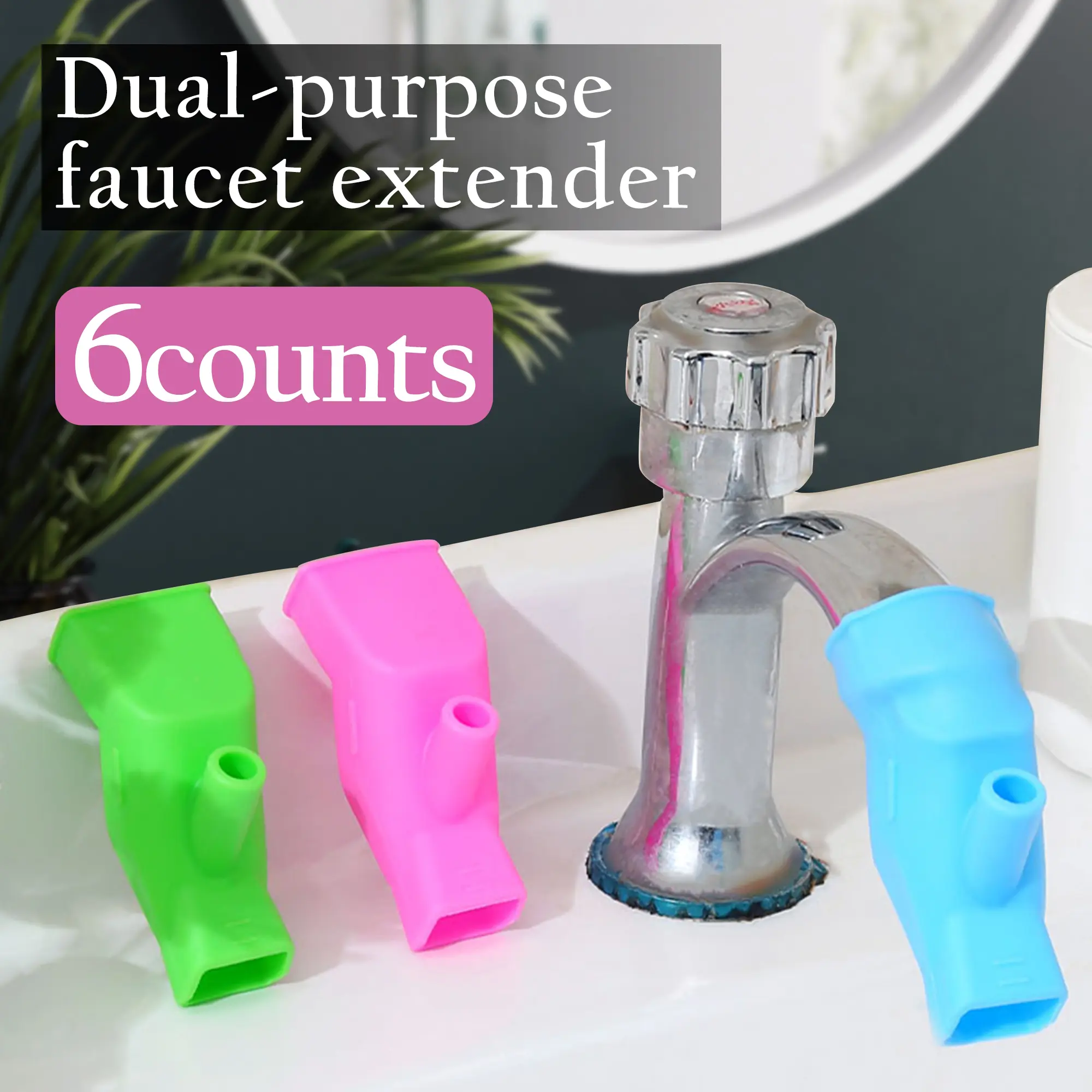 6 Counts Silicone Faucet Extenders, Flexible Tap Connector with Random Color to Stop Splashing