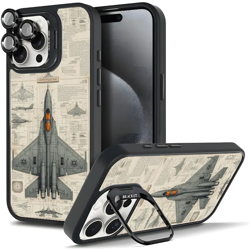 Fighter Jet Blueprint Phone Case Military Aviation Vintage For Samsung iphone 17/AIR 16 15 14 13 12 11 PRO PLUS MAX COOL Fashionable Tough Magnetic Durable Metal lens frame Film Bracket Stand Gift Full Protection Camera Holder Phone Cases Cover 11X-L1306,