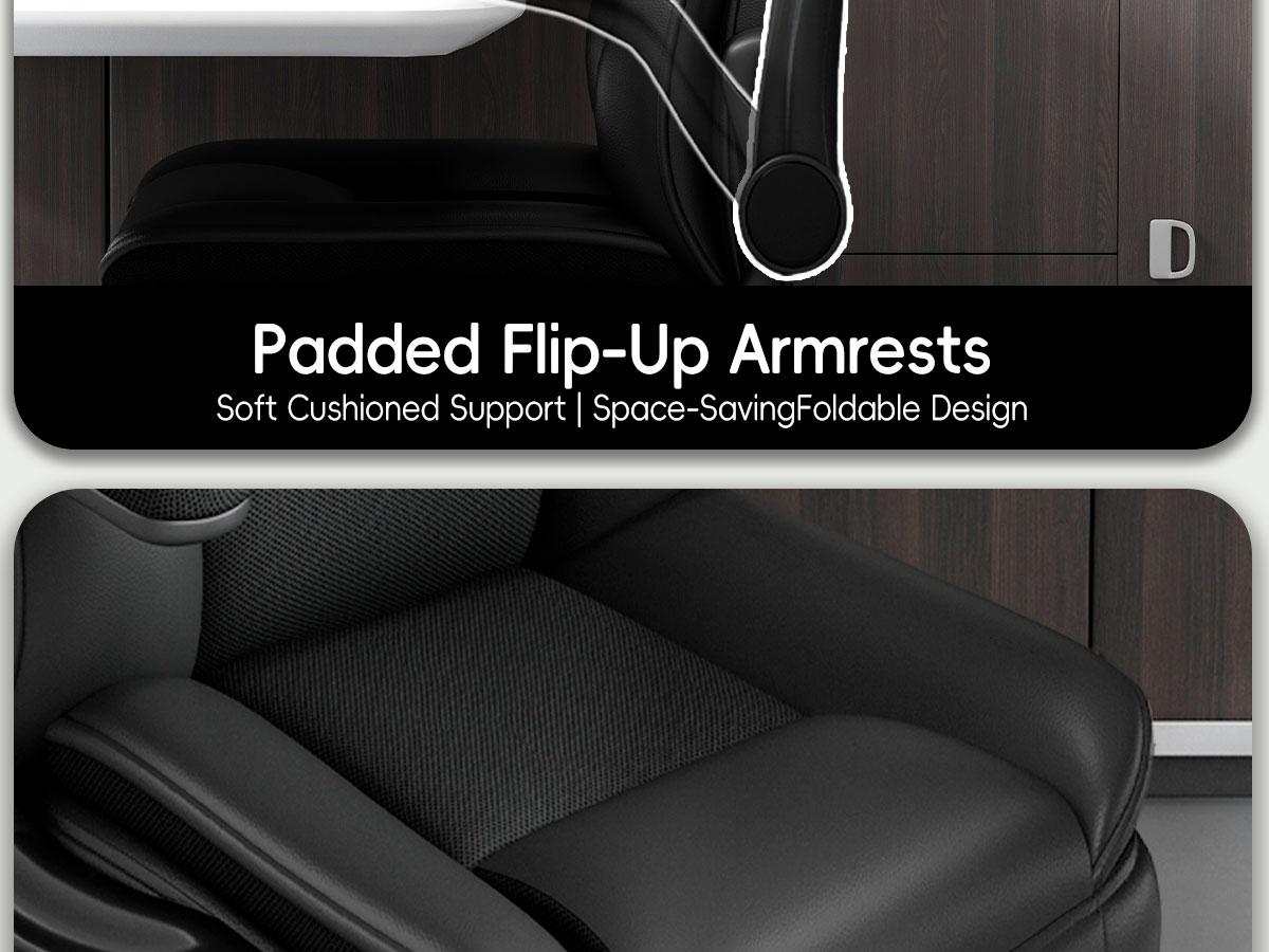 Vonesse Ergonomic PU Leather Executive Chair, Multi-use Gaming & Office Desk Chair, Flip-Up Armrests, Double Padded Backrest & Ventilated Seat Cushion V0568A