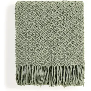 Farmhouse Boho Knitted Throw Blanket for Couch Sofa Chair Bed  Decoration, Soft Warm Cozy Light Weight for Spring Summer Fall (50''X60'' Sage Green)