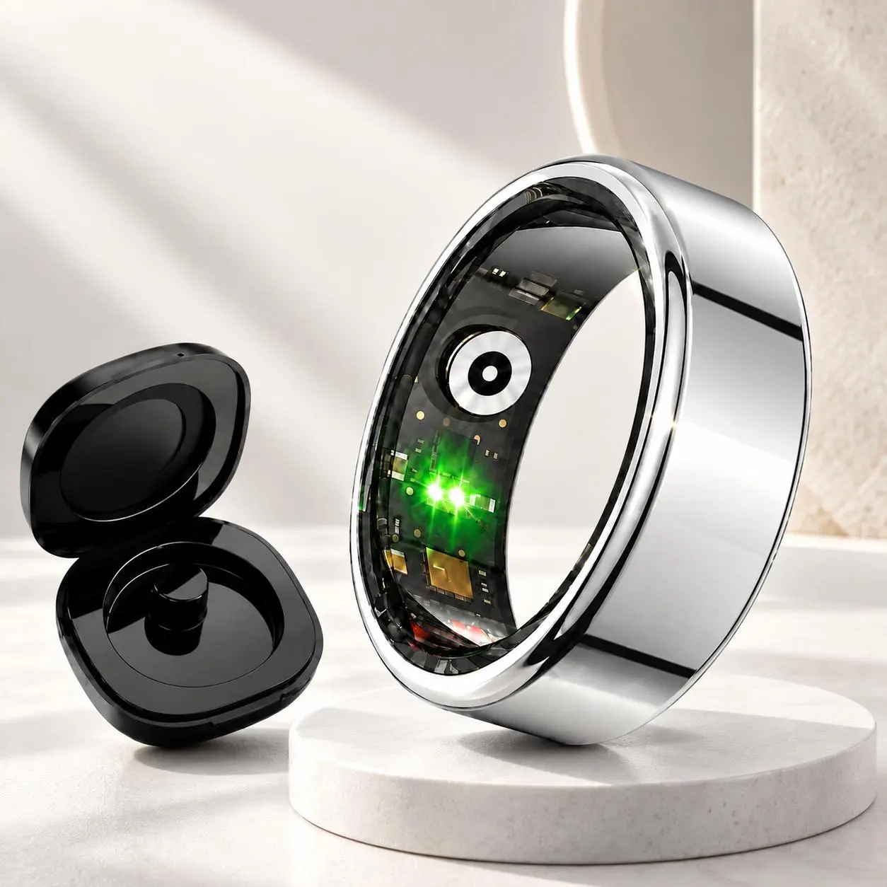 Smart Ring, Health Tracker, Heart Rate, Stress & Cycle Insights, Fitness Tracker with 24/7 Sleep Tracking, Family Care Mode, Free App, No Subscription for Men & Women, Android & iOS Compatible, Wearable, IP68 Waterproof Wearable Sport Device Wristwatch