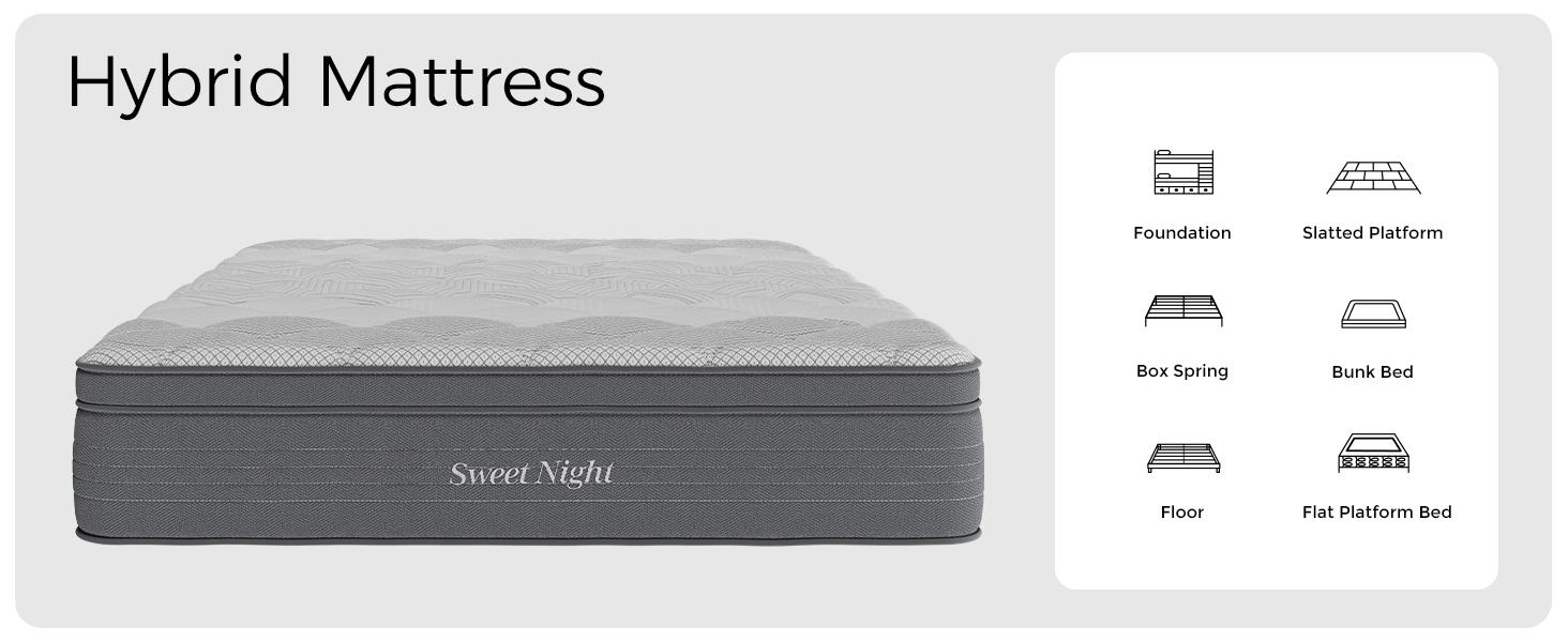 Sweetnight 14/16 inch Medium Gel Memory Foam Hybrid Mattresses, CertiPUR-US, OEKO-TEX Certified