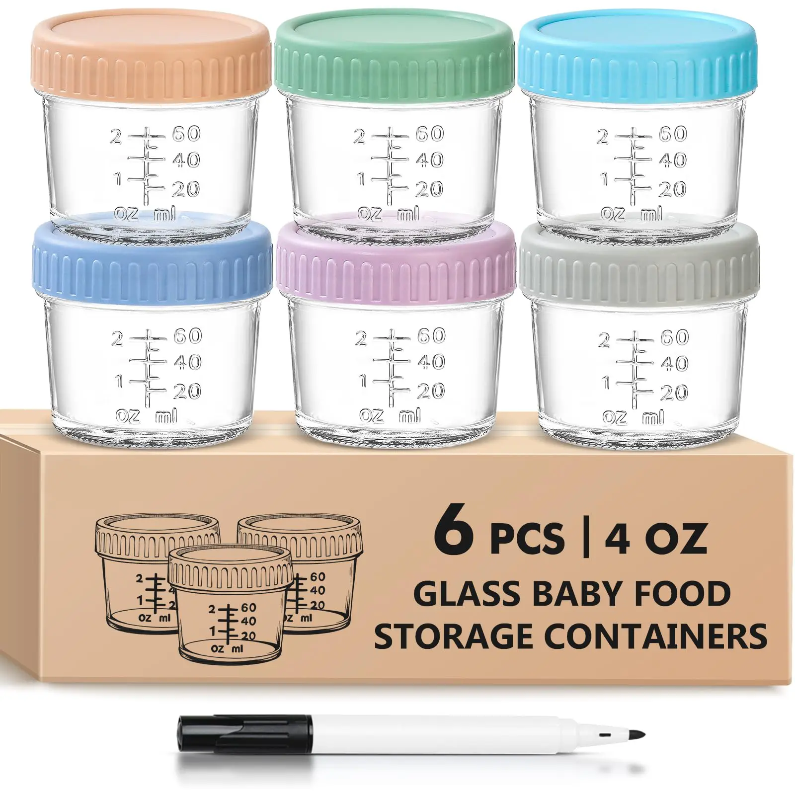 Glass Baby Food Storage Containers -  Baby Food Jars with Lids Baby Food Maker Microwave Dishwasher Freezer Safe Leak Proof BPA Free Reusable
