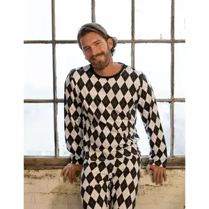 Mens Loose Fit Black & White Argyle Pajamas