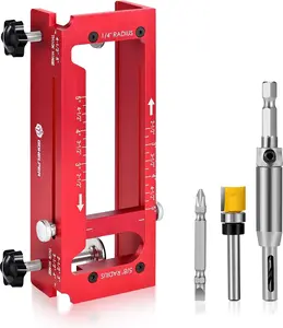 Gohelper Door Hinge Jig, Aluminum Alloy Door Hinge Template Kit for Router, Adjustable Mortise Jig Fits Door Hinges from 2.5" to 5" Length, 1/4" R, 5/8" R, Square Corner (Red One)