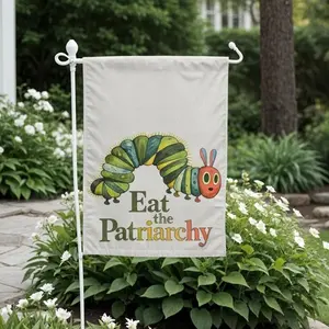 Eat the Patriarchy Garden Flag, Funny Feminist Protest Yard Decor, Retro Caterpillar Spring Flag, Double Sided Political Banner