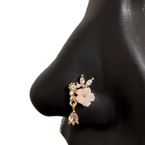 Statement Gold Dangling Diamond Flower Nose Stud, Nose Rings for women, L-shape New NoseRing, Nostril Piercing, Hypoallergenic Nose Jewelry, 20 gauge Nose Rings, BodyPiercingJewelry