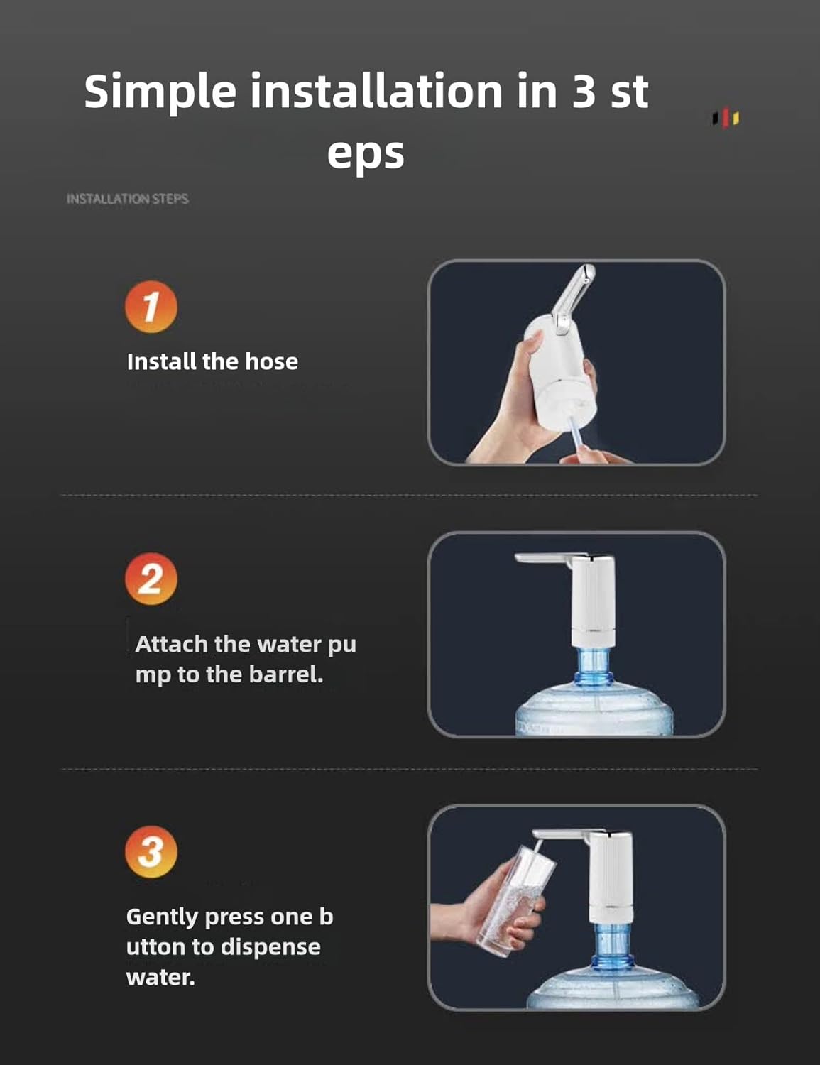Generic Electric Water Bottle Pump FoldableWater Dispenser Pump for 1-5 GallonAutomatic Water Dispenser Countertop for RVOutdoor Travel Bedside Home Office Camping(White)