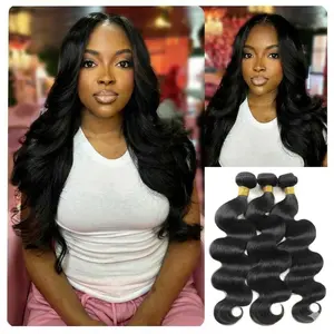 Gefily[14A]Human Hair Bundles 22 24 26 28 Inch Body Wave Bundles Human Hair 100% Unprocessed Brazilian Virgin Hair Quick Weave Extensions Natural Black
