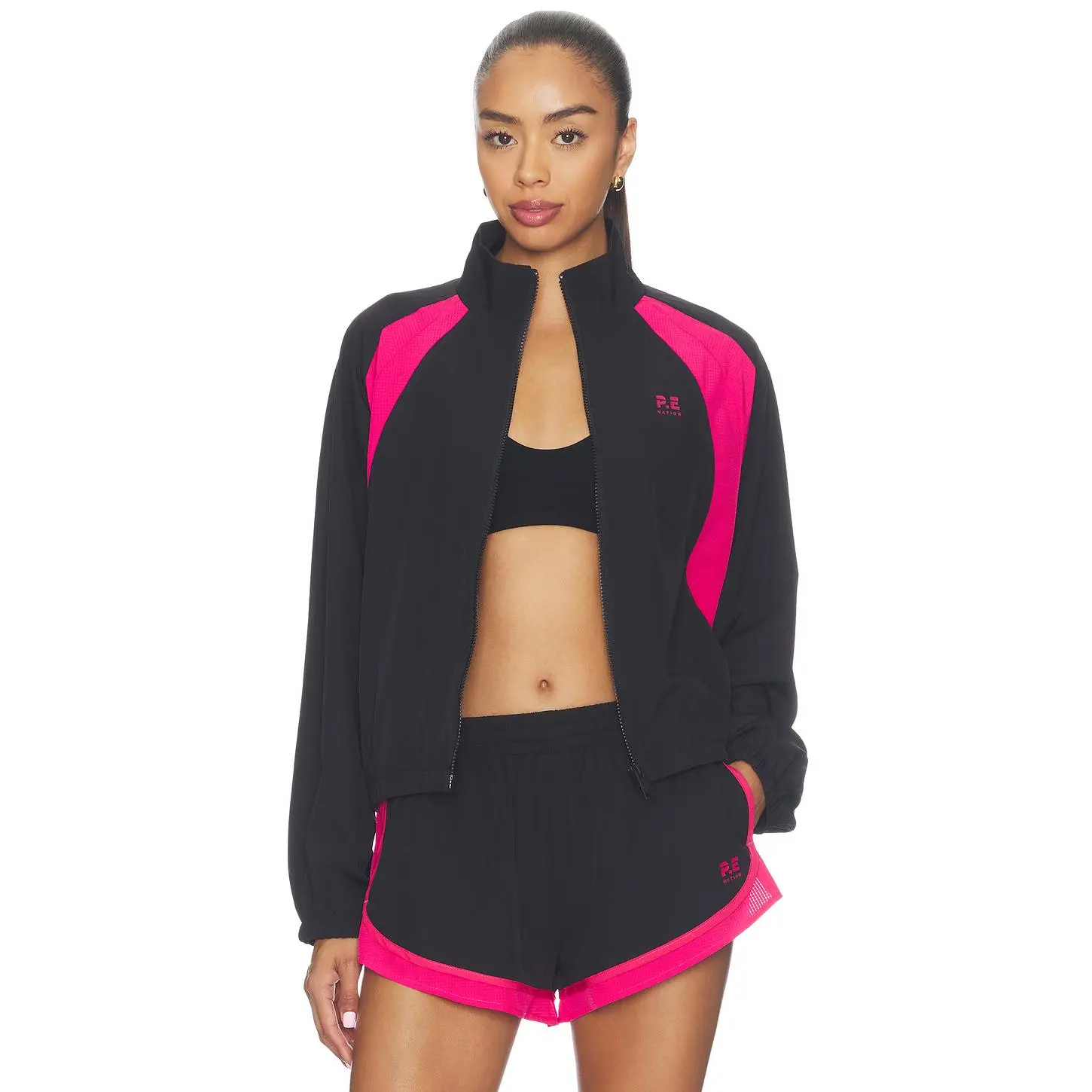 P.E Nation Stride Jacket in Black & Pink Cosmo